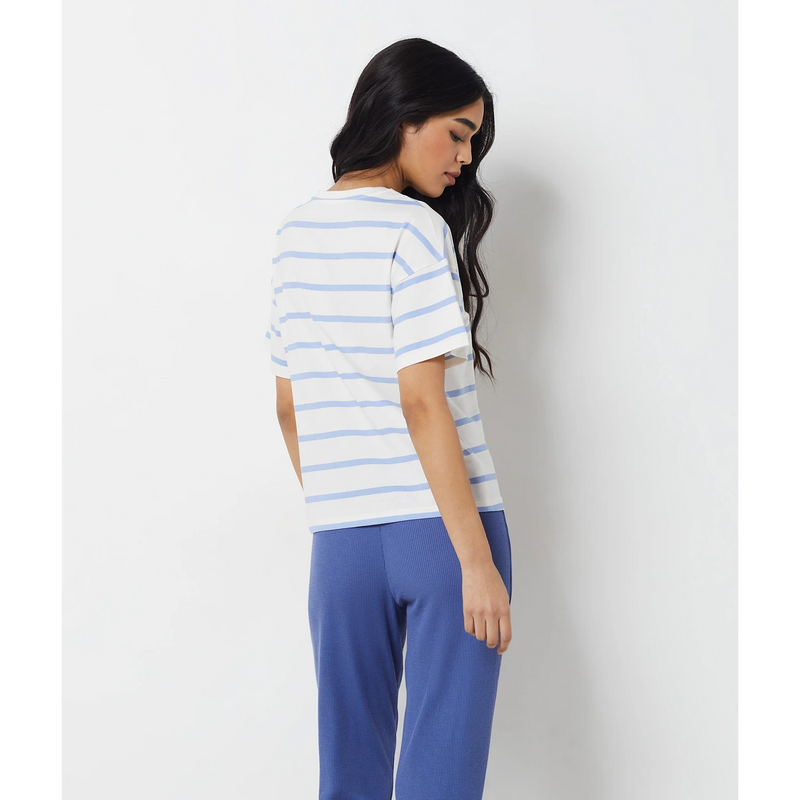 Light Blue Stripes Relaxed Fit Tshirt | Montivo Pakistan