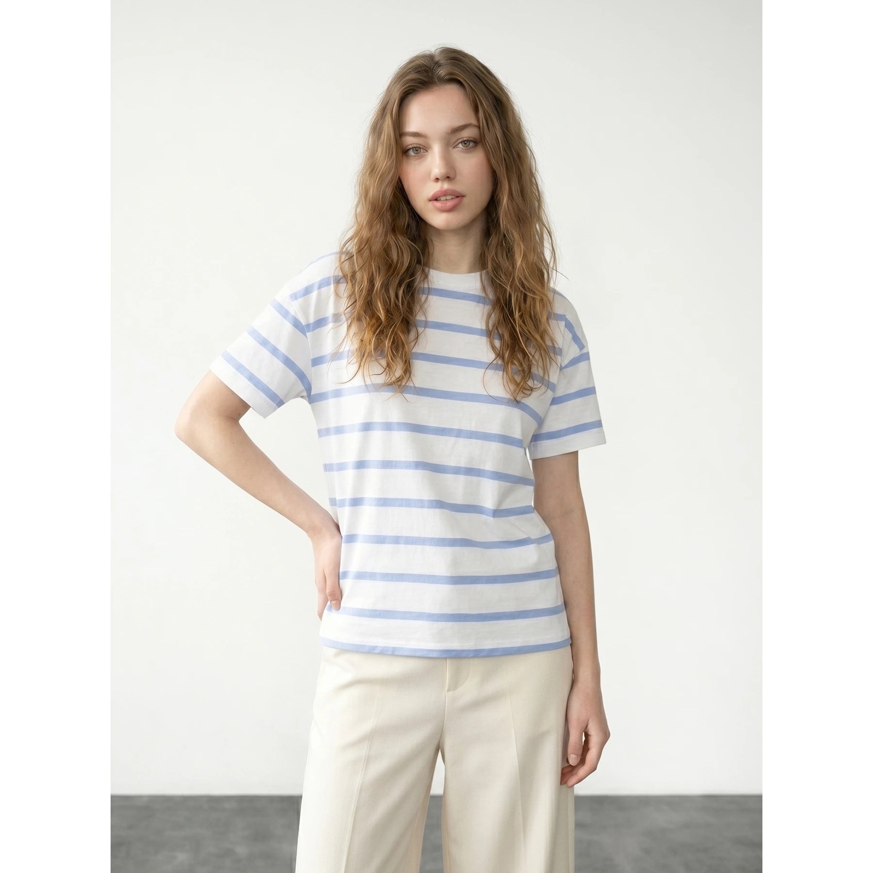 Light Blue Stripes Relaxed Fit Tshirt | Montivo Pakistan