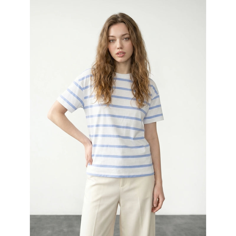 Light Blue Stripes Relaxed Fit Tshirt | Montivo Pakistan