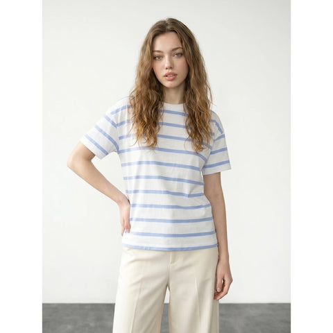 Light Blue Stripes Relaxed Fit Tshirt | Montivo Pakistan