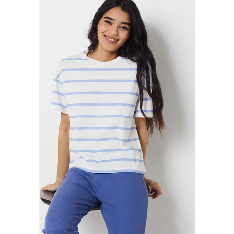 Light Blue Stripes Relaxed Fit Tshirt | Montivo Pakistan