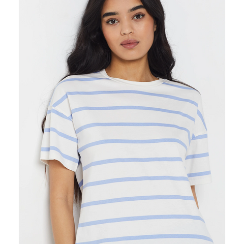 Light Blue Stripes Relaxed Fit Tshirt | Montivo Pakistan