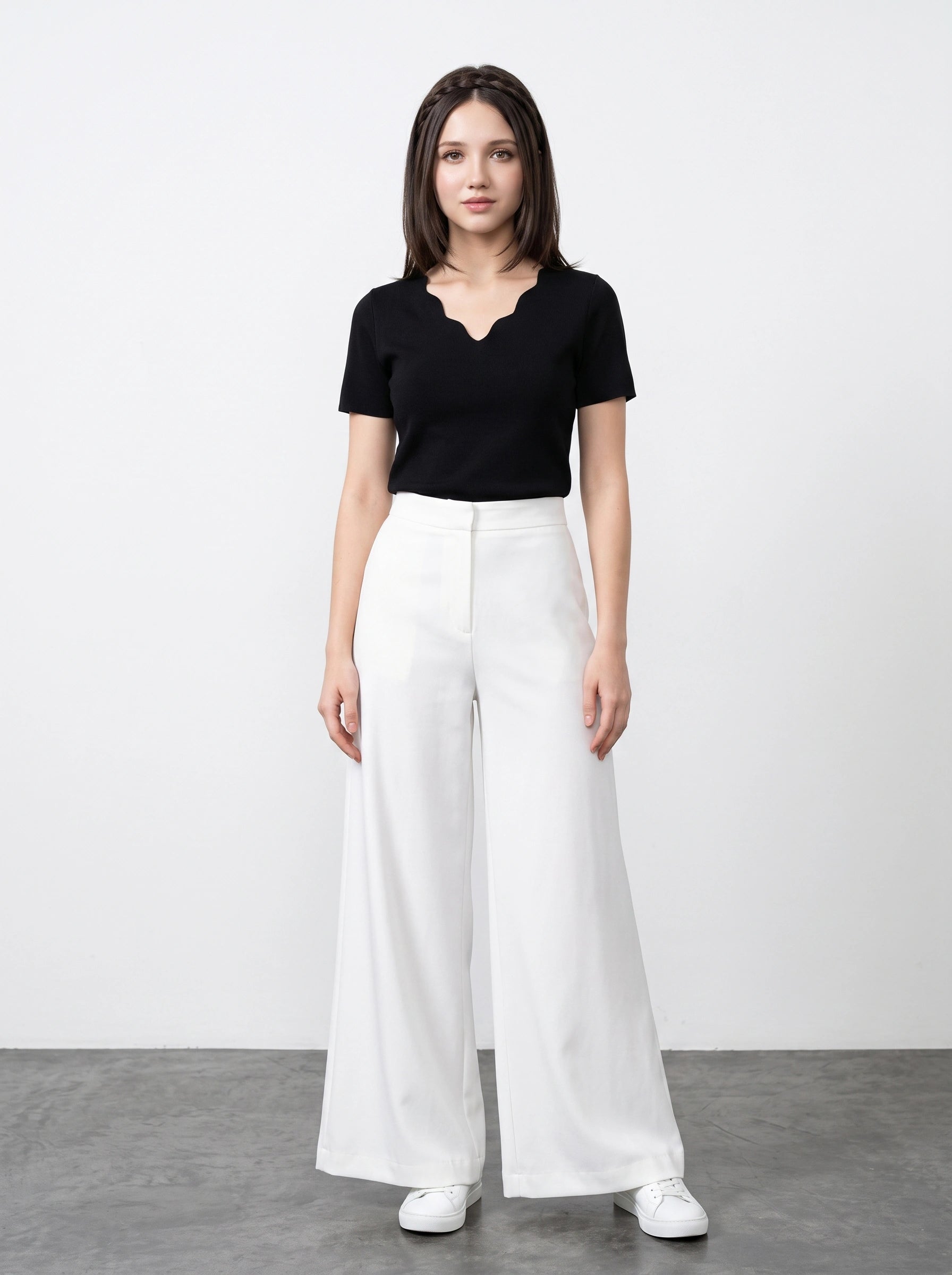 Plain Scallop Edge Neck Short Sleeve Top | Montivo Pakistan