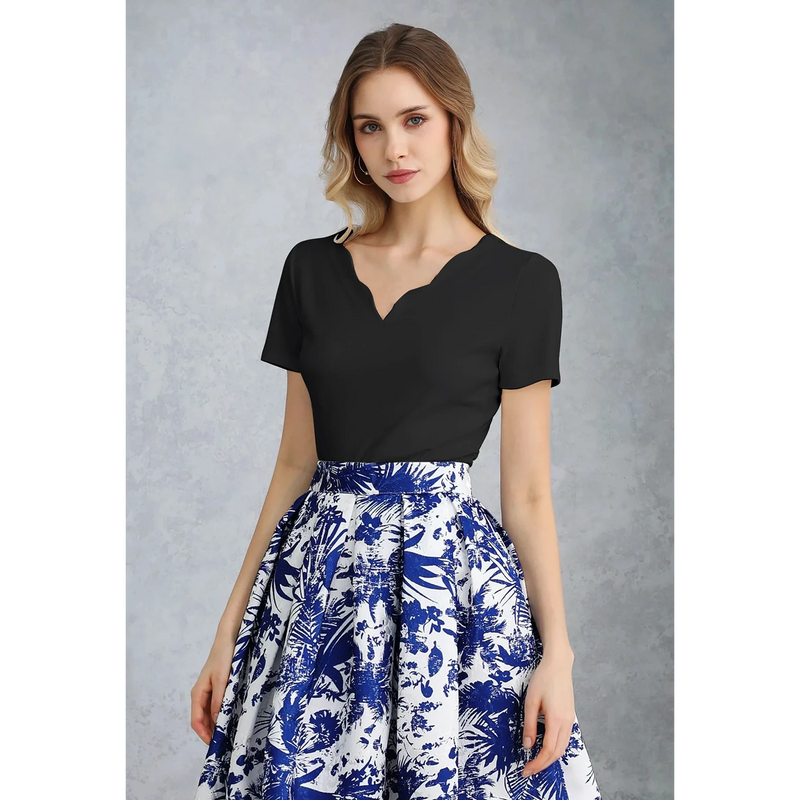 Plain Scallop Edge Neck Short Sleeve Top | Montivo Pakistan