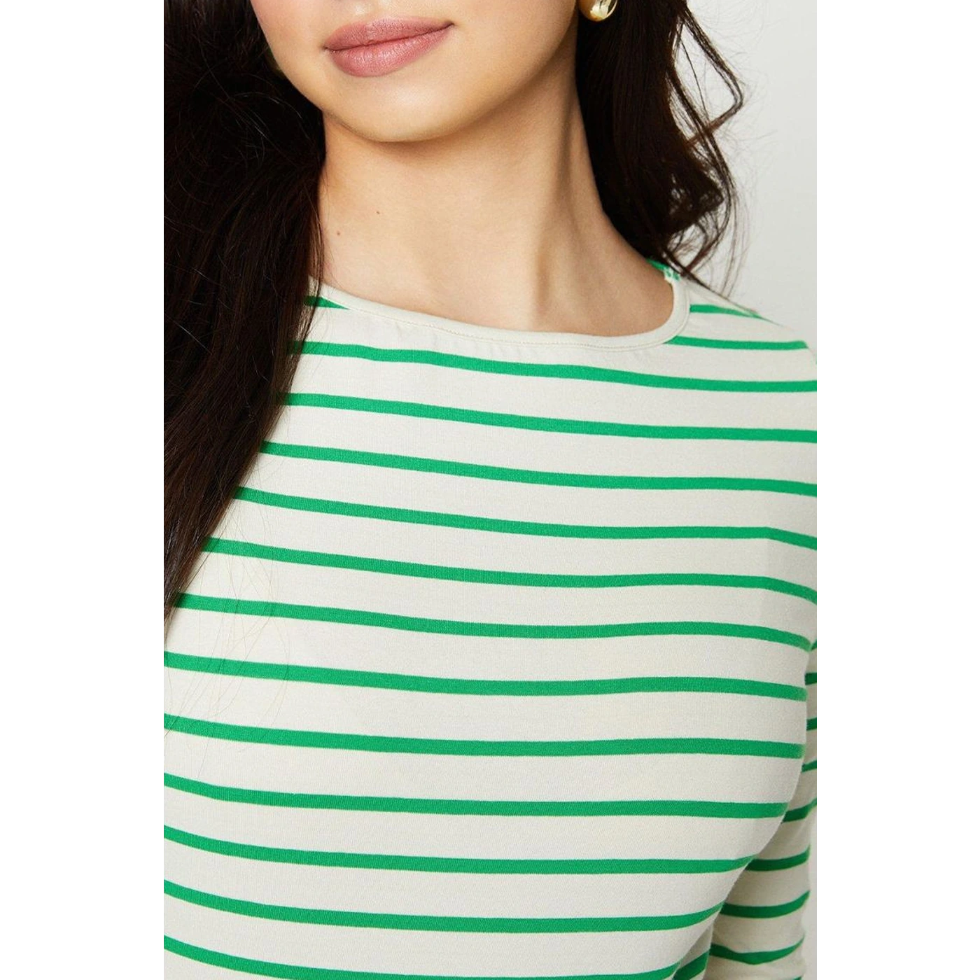 Green Stripes Slash Neck Jersey Top | Montivo Pakistan