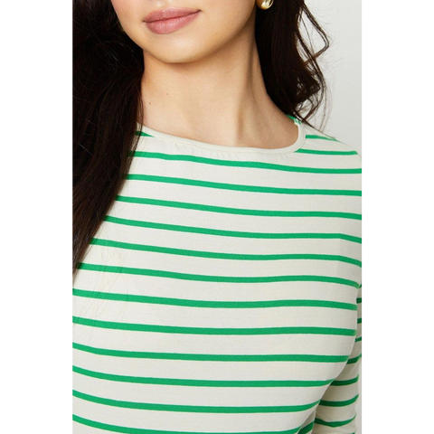 Green Stripes Slash Neck Jersey Top | Montivo Pakistan