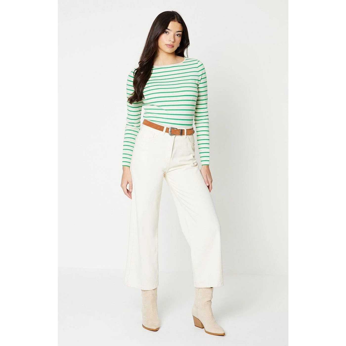 Green Stripes Slash Neck Jersey Top | Montivo Pakistan