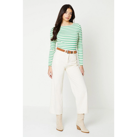 Green Stripes Slash Neck Jersey Top | Montivo Pakistan