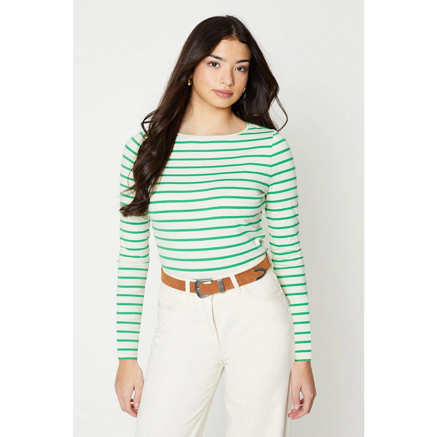 Green Stripes Slash Neck Jersey Top | Montivo Pakistan