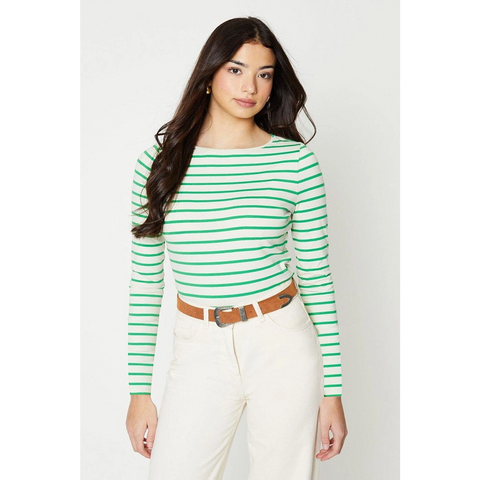 Green Stripes Slash Neck Jersey Top | Montivo Pakistan