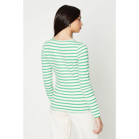 Green Stripes Slash Neck Jersey Top | Montivo Pakistan