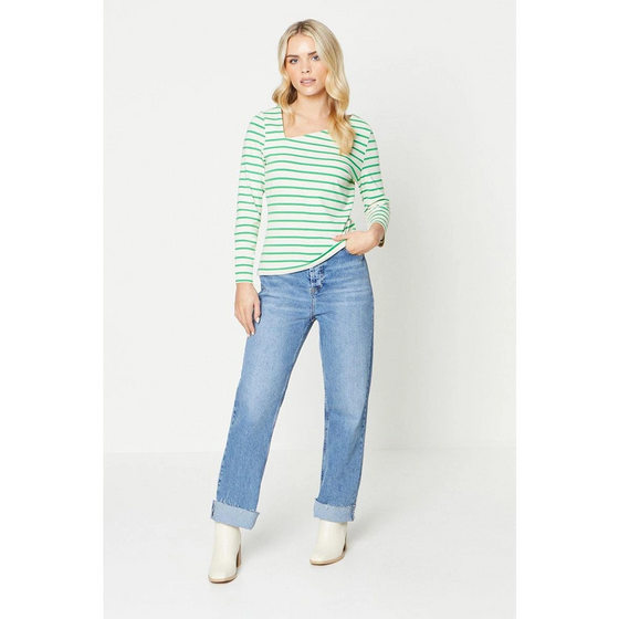 Green Stripes Asymmetric Jersey Top | Montivo Pakistan