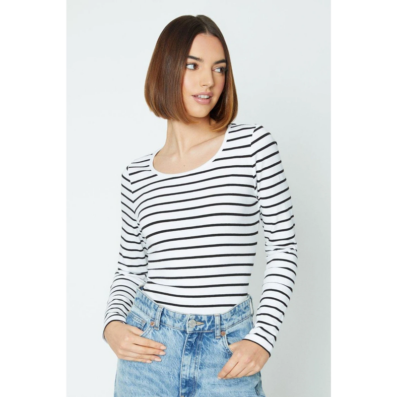 Black Stripes Scoop Neck Jersey Top | Montivo Pakistan