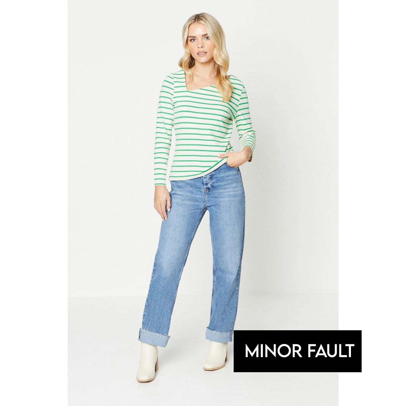 (Minor Fault) Green Stripes Asymmetric Jersey Top | Montivo Pakistan