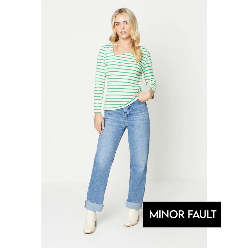 (Minor Fault) Green Stripes Asymmetric Jersey Top | Montivo Pakistan