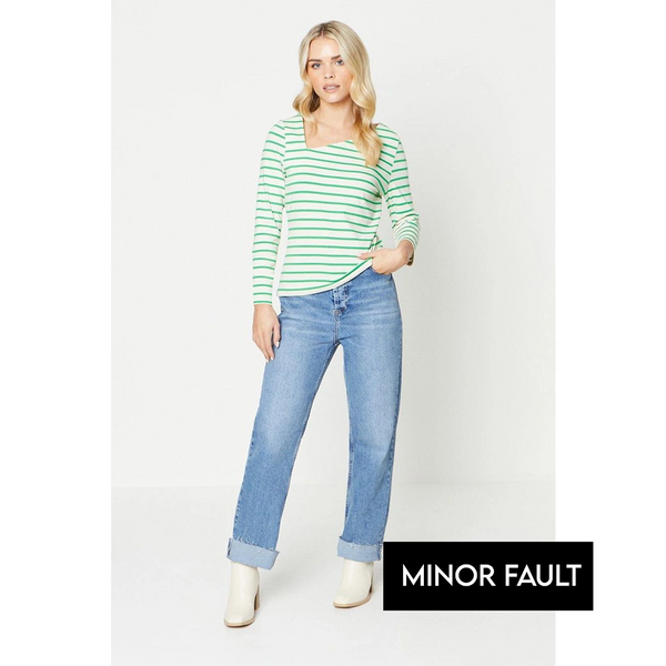 (Minor Fault) Green Stripes Asymmetric Jersey Top | Montivo Pakistan