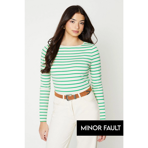 (Minor Fault) Green Stripes Slash Neck Jersey Top | Montivo Pakistan