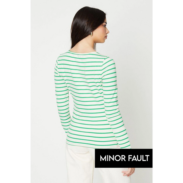 (Minor Fault) Green Stripes Slash Neck Jersey Top | Montivo Pakistan