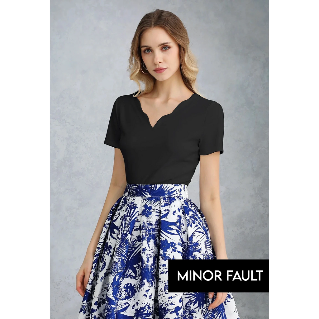 (Minor Fault) Plain Scallop Edge Neck Short Sleeve Top | Montivo Pakistan