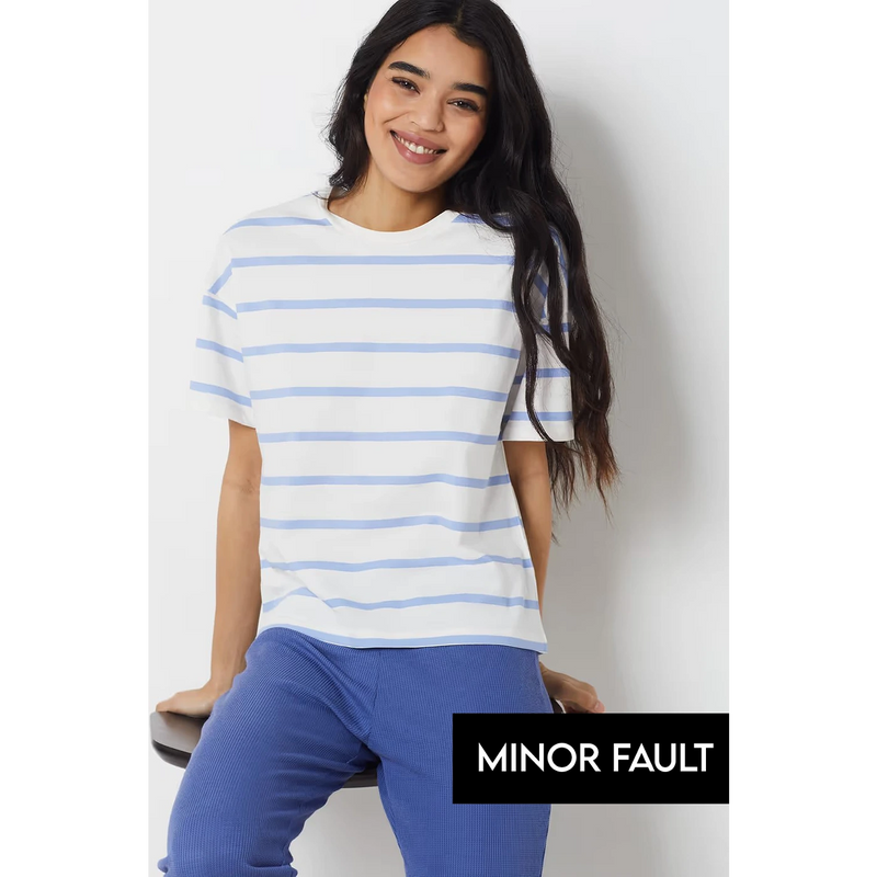 (Minor Fault) Light Blue Stripes Relaxed Fit Tshirt | Montivo Pakistan