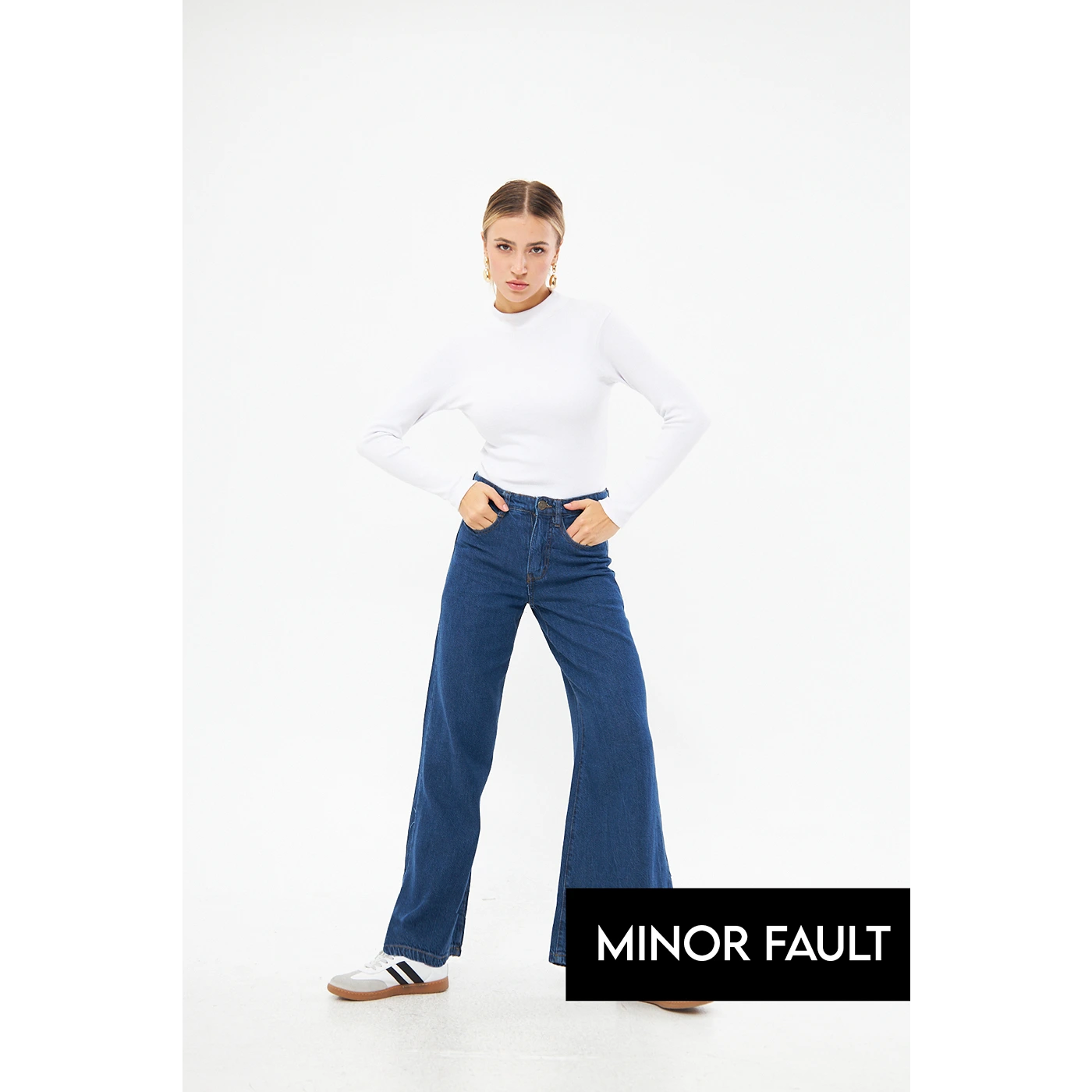 (Minor Fault) Mid Blue Puddle Wide Leg Jeans | Montivo Pakistan