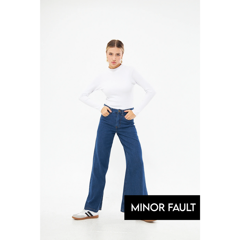 (Minor Fault) Mid Blue Puddle Wide Leg Jeans | Montivo Pakistan