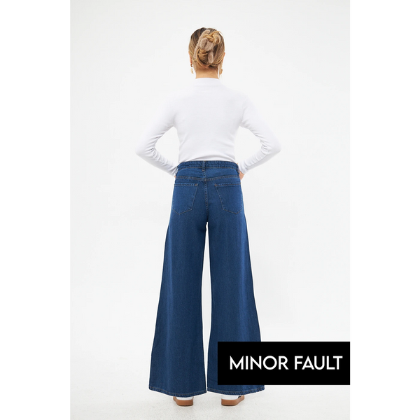 (Minor Fault) Mid Blue Puddle Wide Leg Jeans | Montivo Pakistan