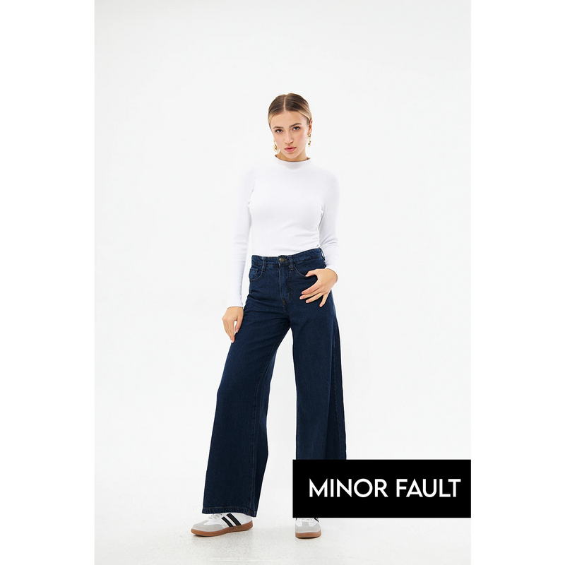 (Minor Fault) Dark Blue Puddle Wide Leg Jeans | Montivo Pakistan