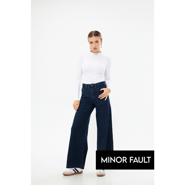 (Minor Fault) Dark Blue Puddle Wide Leg Jeans | Montivo Pakistan