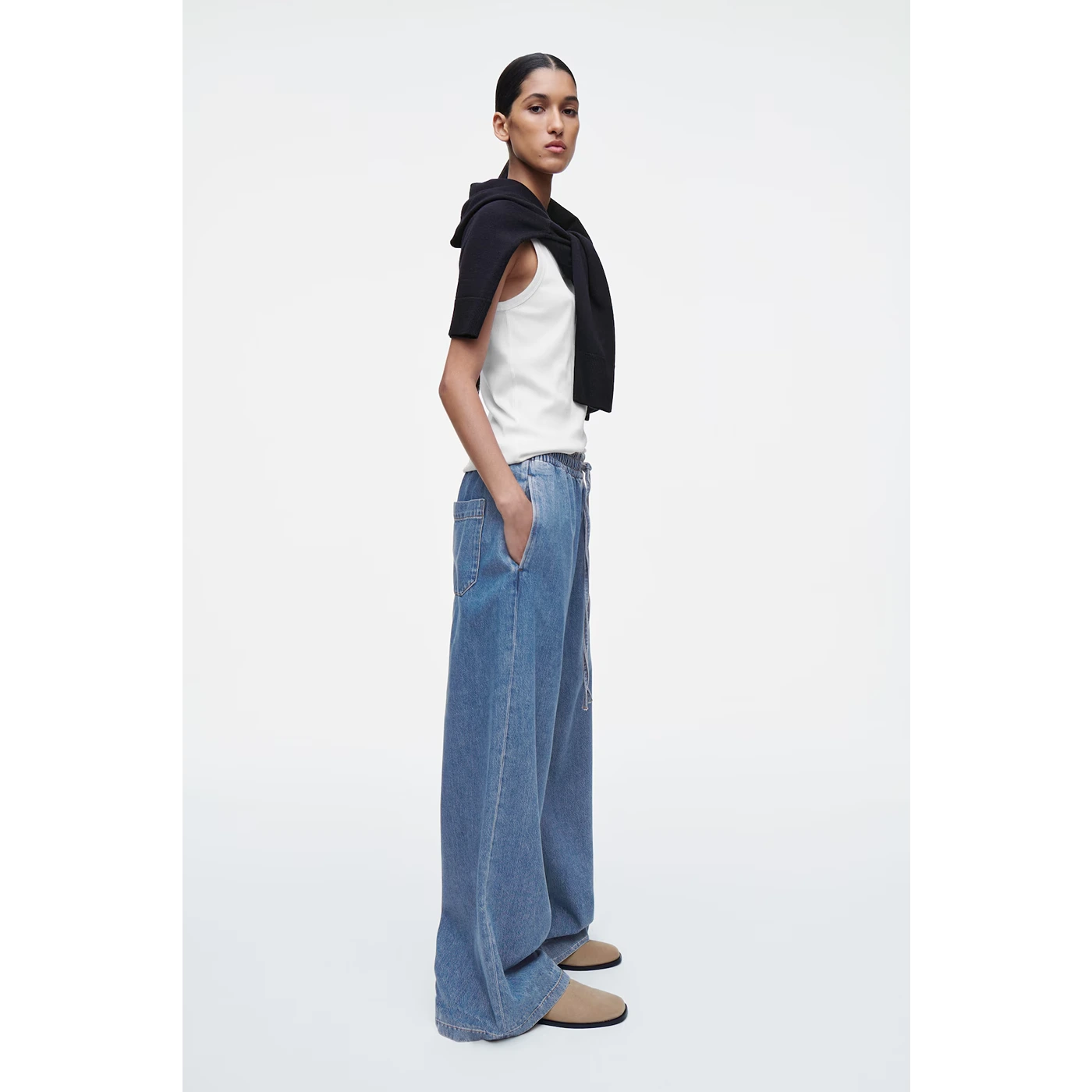 Wide Leg Fluid Denim Trousers | Montivo Pakistan