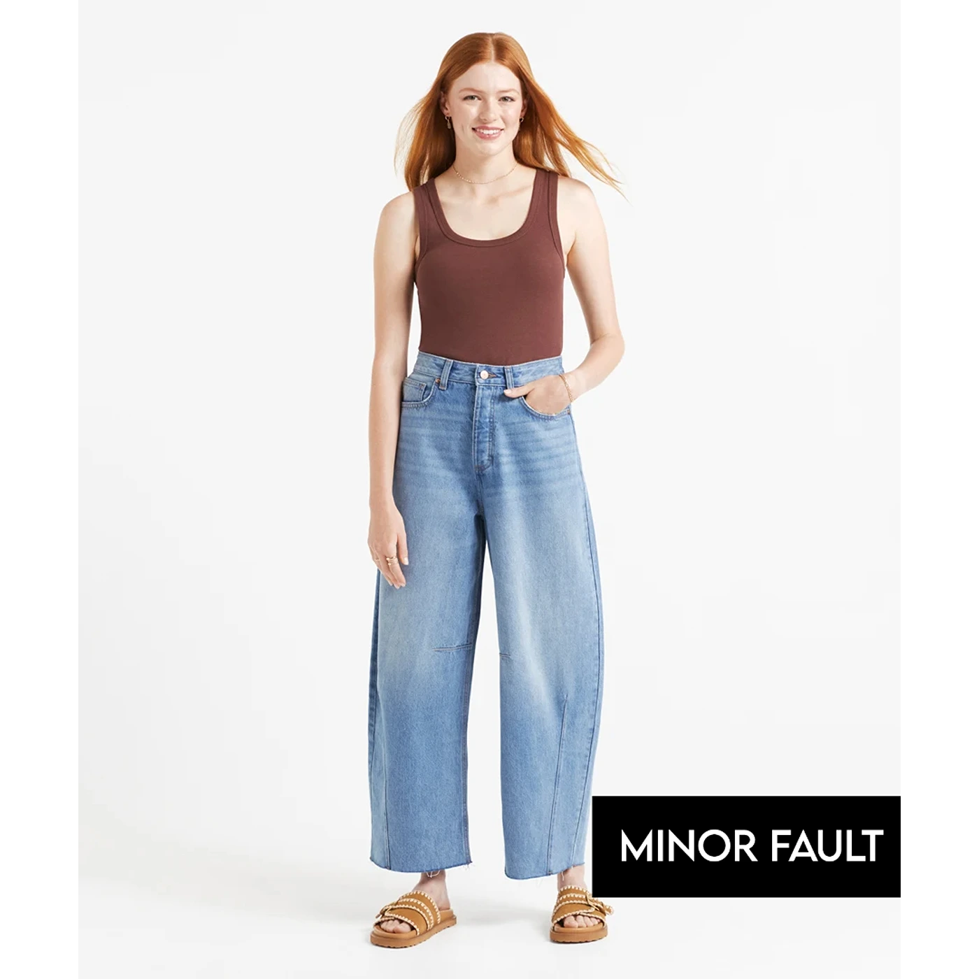 (Minor Fault) Light Blue Mid Rise Barrel Leg Jeans | Montivo Pakistan