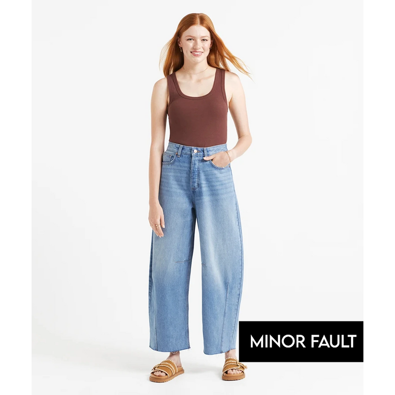 (Minor Fault) Light Blue Mid Rise Barrel Leg Jeans | Montivo Pakistan