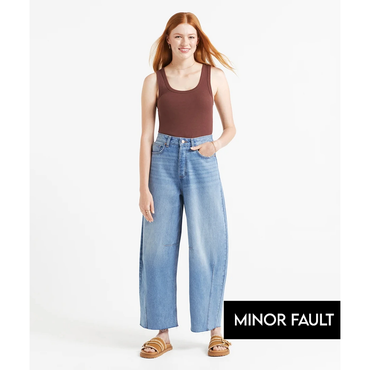 (Minor Fault) Light Blue Mid Rise Barrel Leg Jeans | Montivo Pakistan