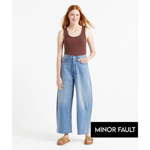 (Minor Fault) Light Blue Mid Rise Barrel Leg Jeans | Montivo Pakistan