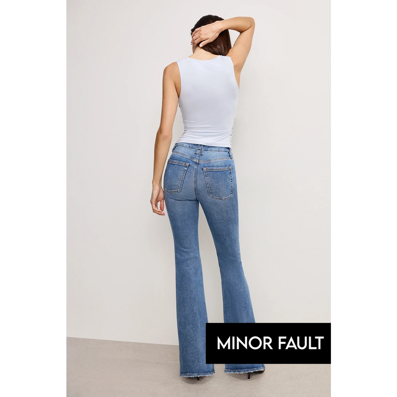 (Minor Fault) Mid Blue High Rise Flare Jeans | Montivo Pakistan