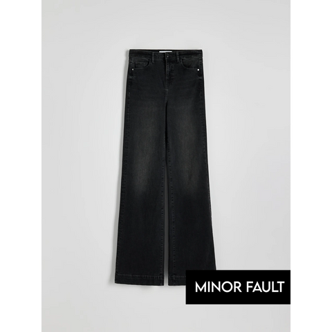 (Minor Fault) Faded Black High Waist Flare Jeans | Montivo Pakistan