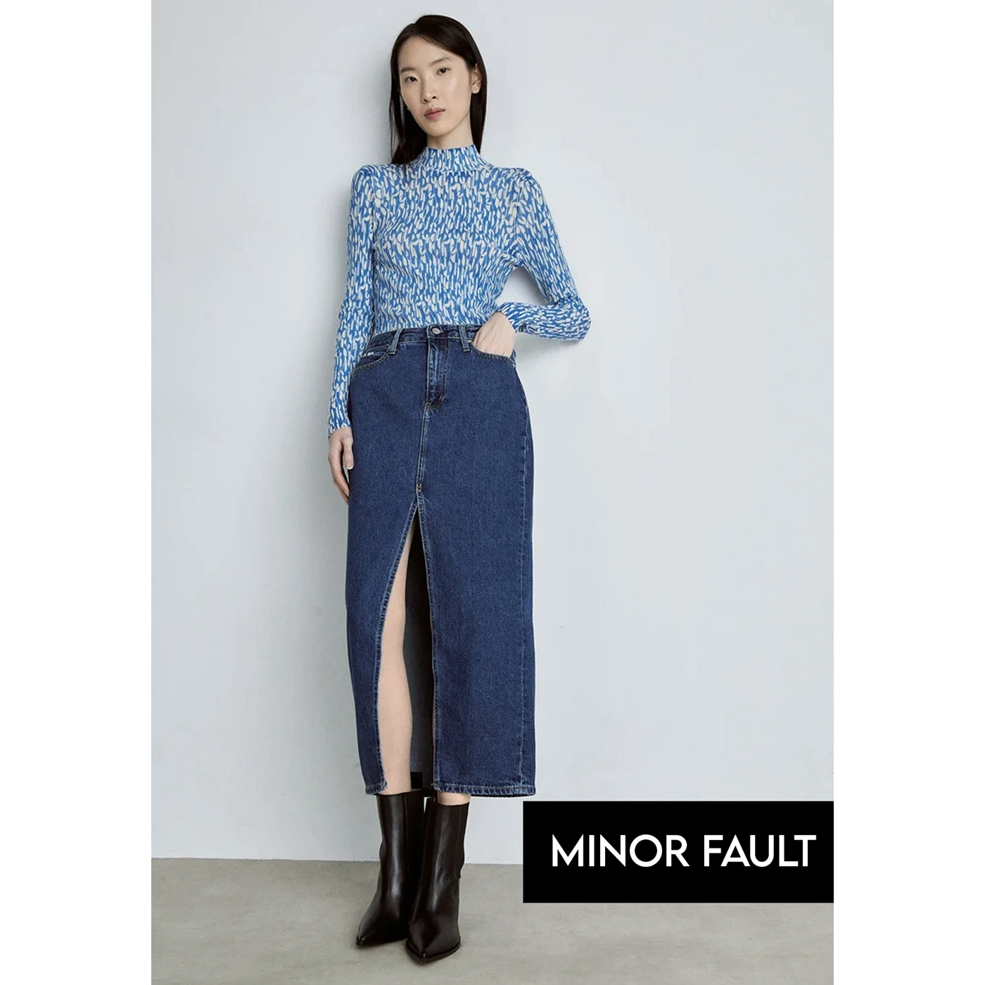 (Minor Fault) Dark Blue Denim Back Slit Skirt | Montivo Pakistan