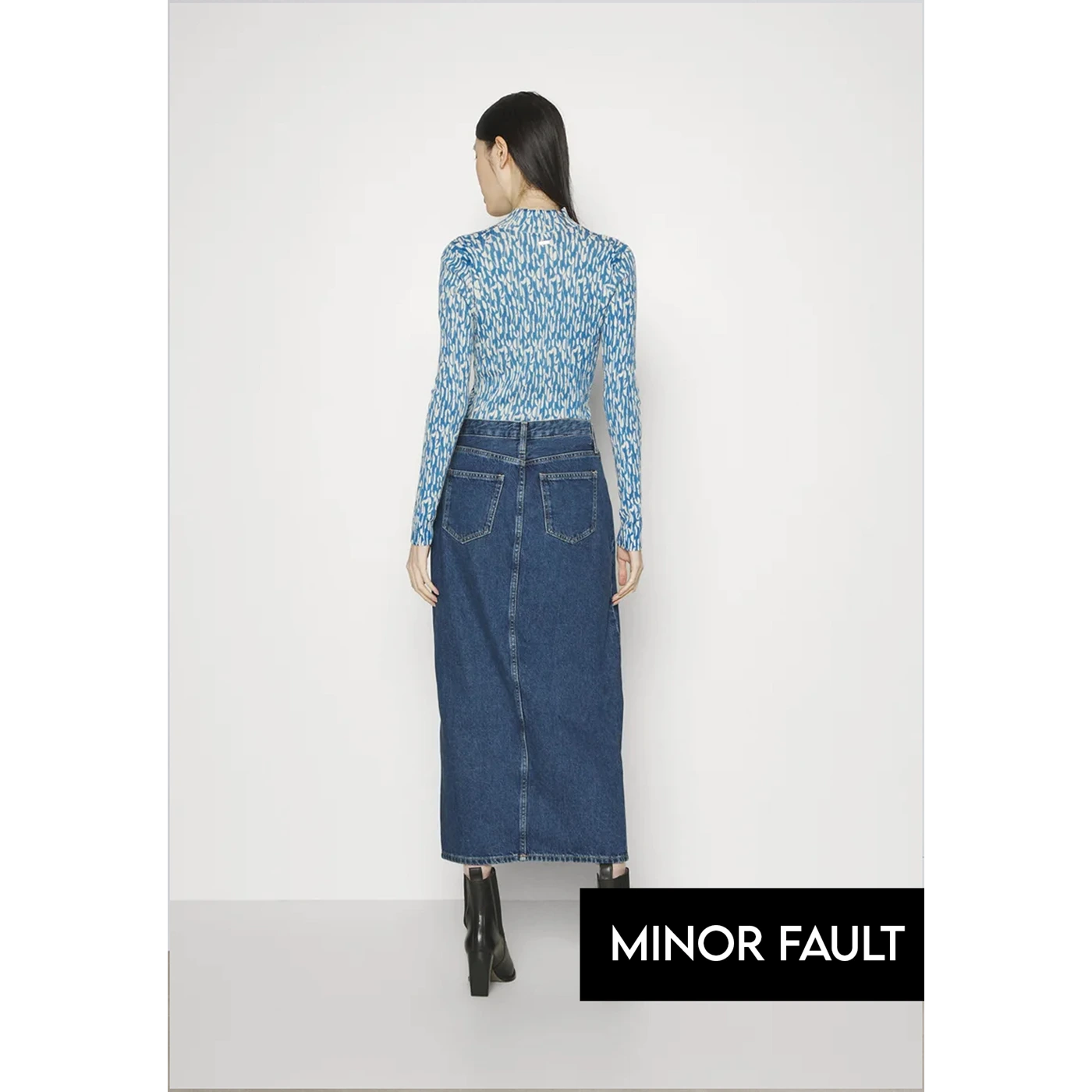(Minor Fault) Dark Blue Denim Back Slit Skirt | Montivo Pakistan