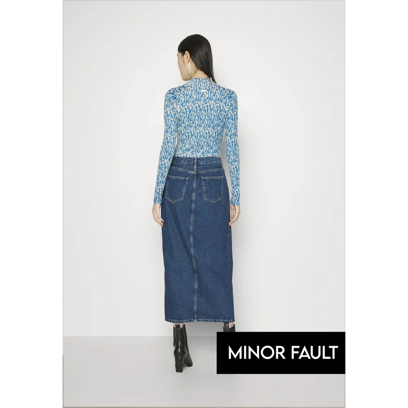 (Minor Fault) Dark Blue Denim Back Slit Skirt | Montivo Pakistan