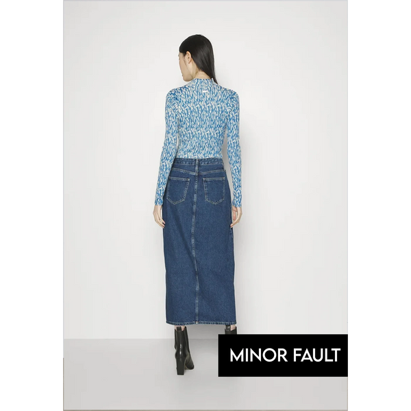 (Minor Fault) Dark Blue Denim Back Slit Skirt | Montivo Pakistan