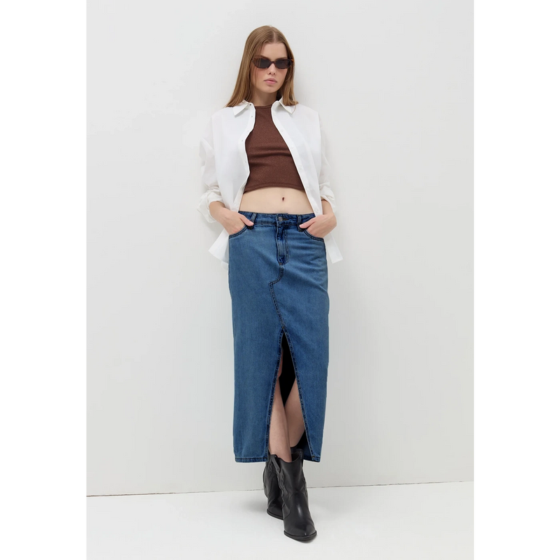Dark Wash Front Slit Denim Skirt | Montivo Pakistan