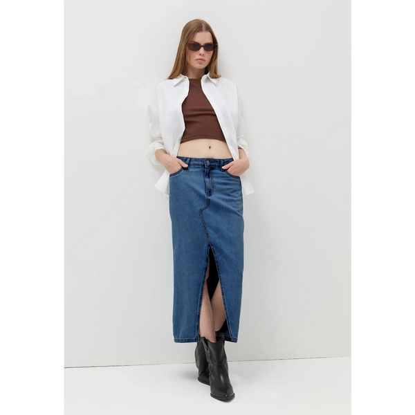 Dark Wash Front Slit Denim Skirt | Montivo Pakistan