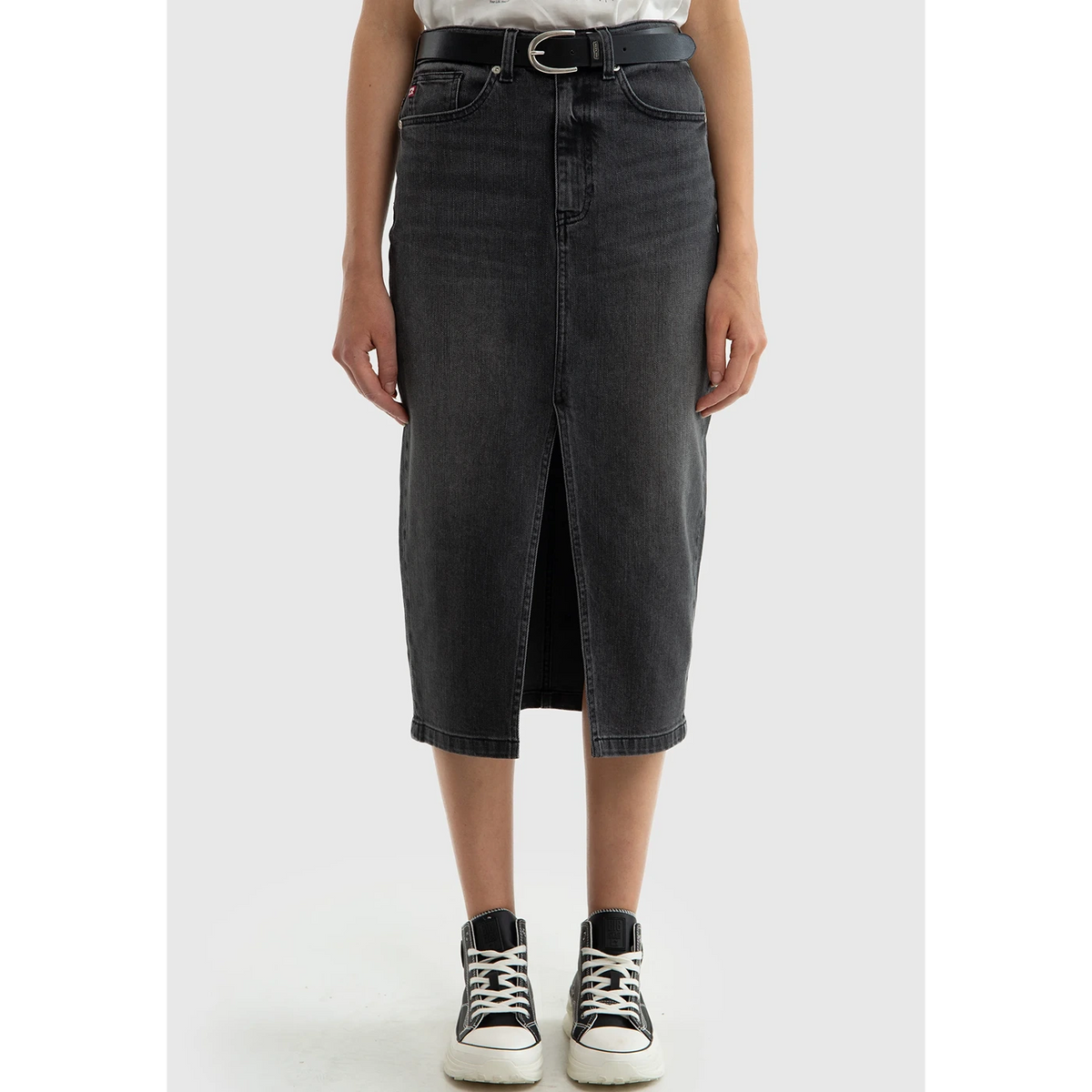 Charcoal Front Slit Denim Skirt | Montivo Pakistan