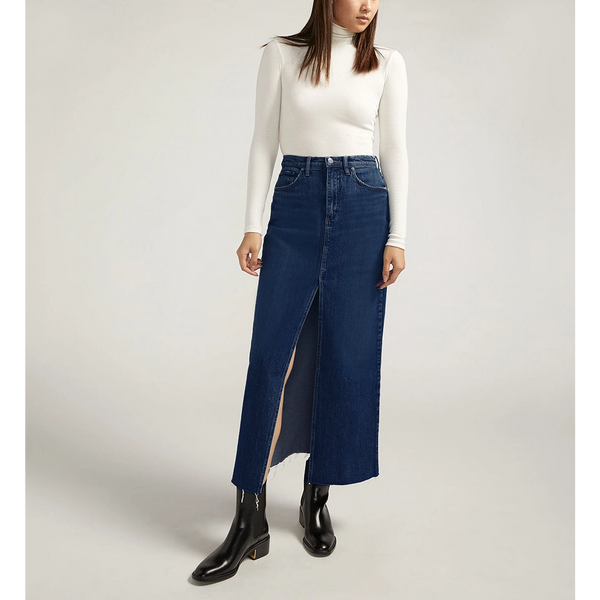 Dark Blue Front Slit Maxi Denim Skirt | Montivo Pakistan
