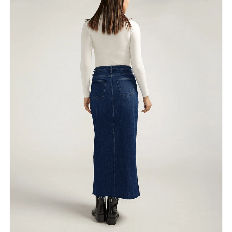 Dark Blue Front Slit Maxi Denim Skirt | Montivo Pakistan