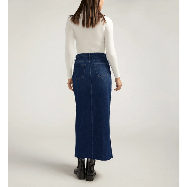 Dark Blue Front Slit Maxi Denim Skirt | Montivo Pakistan