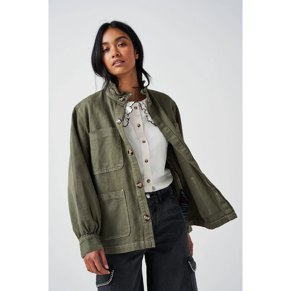 Olive Oversized Denim Shirt | Montivo Pakistan
