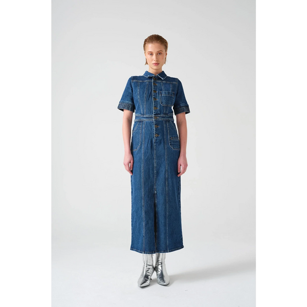 Mid Blue Denim Long Dress | Montivo Pakistan