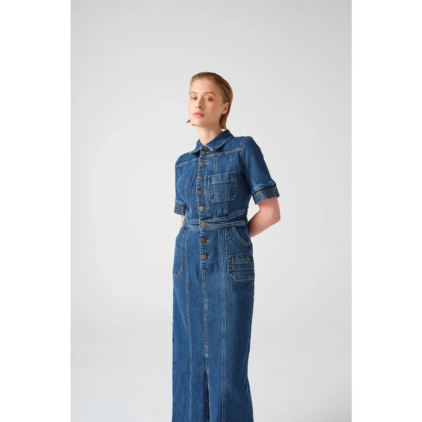 Mid Blue Denim Long Dress | Montivo Pakistan