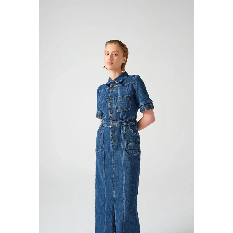 Mid Blue Denim Long Dress | Montivo Pakistan